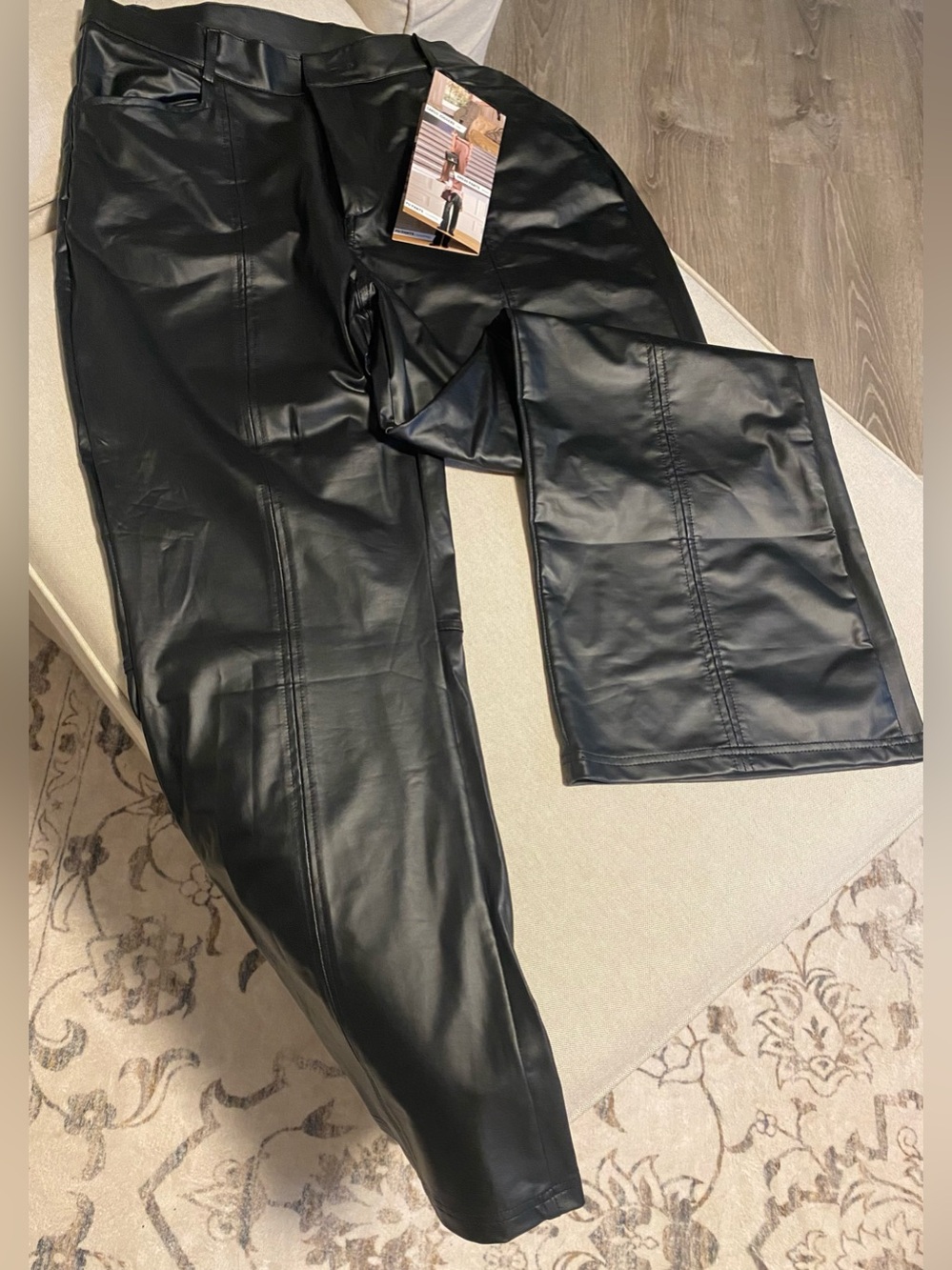 Women’s Black Faux Leather Pants - Sleek Slightly Flared Pants 1XL